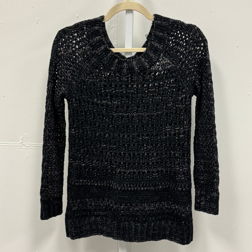 Narciso Rodriguez‎ for Design Nation Black Gunmetal Metallic Open Knit Sweater S